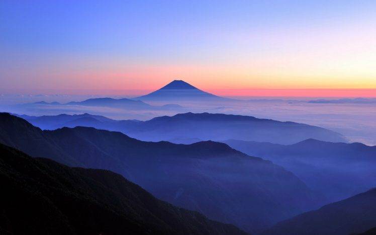 nature, Landscape, Mist, Mountain, Sunrise, Japan, Blue HD Wallpaper Desktop Background