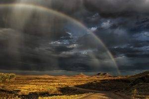 nature, Landscape, Rainbows, Clouds, Road, Sunset, Namibia, Hill, Steppe