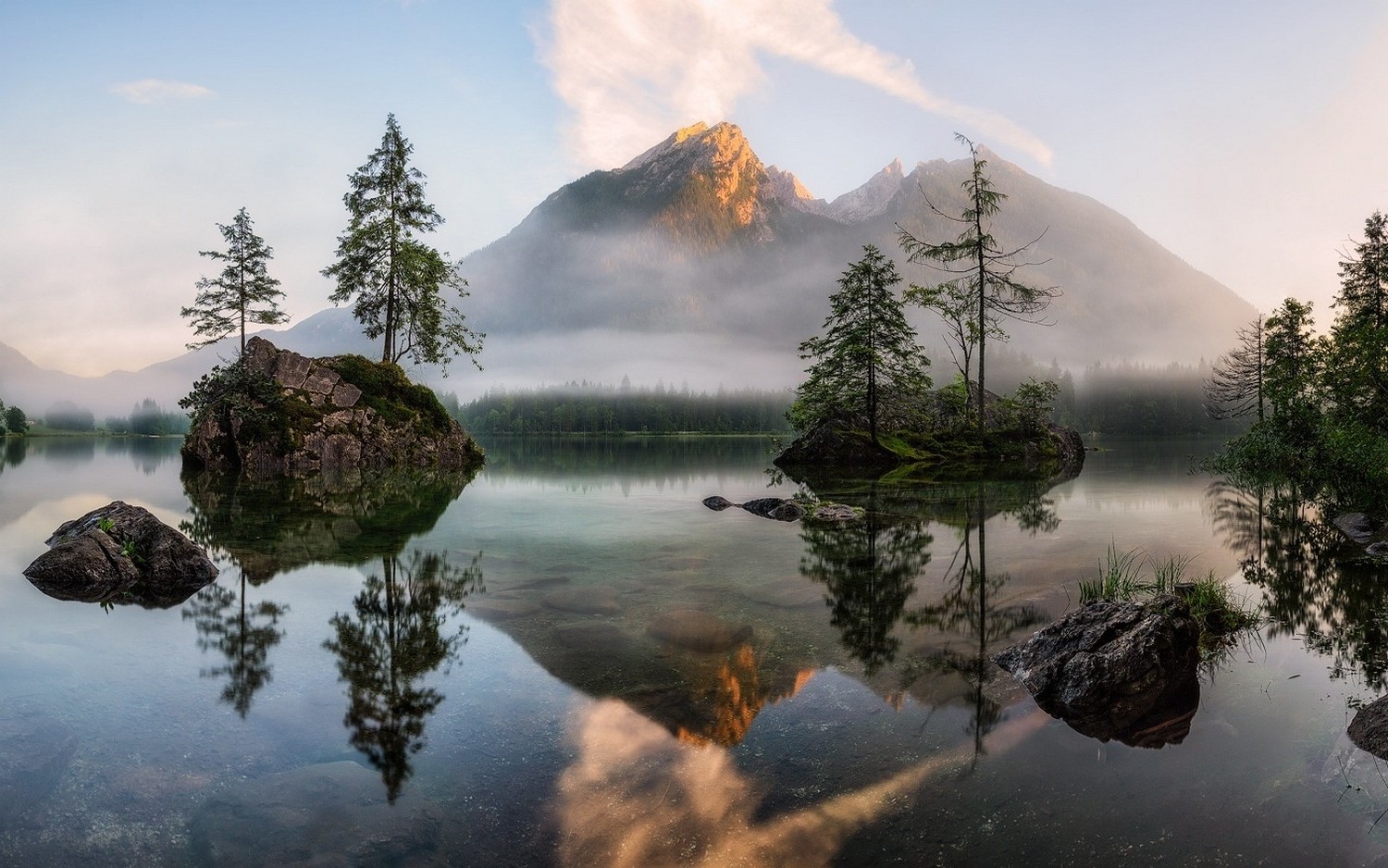 nature, Landscape, Lake, Sunrise, Mist, Forest, Trees, Reflection, Water, Mountain Wallpaper