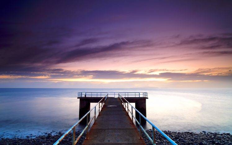 pier, Sea, Sunset, Nature, Landscape, Beach, Calm HD Wallpaper Desktop Background