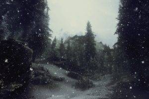 artwork, Nature, Snow, Trees, Depth Of Field, The Elder Scrolls V: Skyrim, Video Games