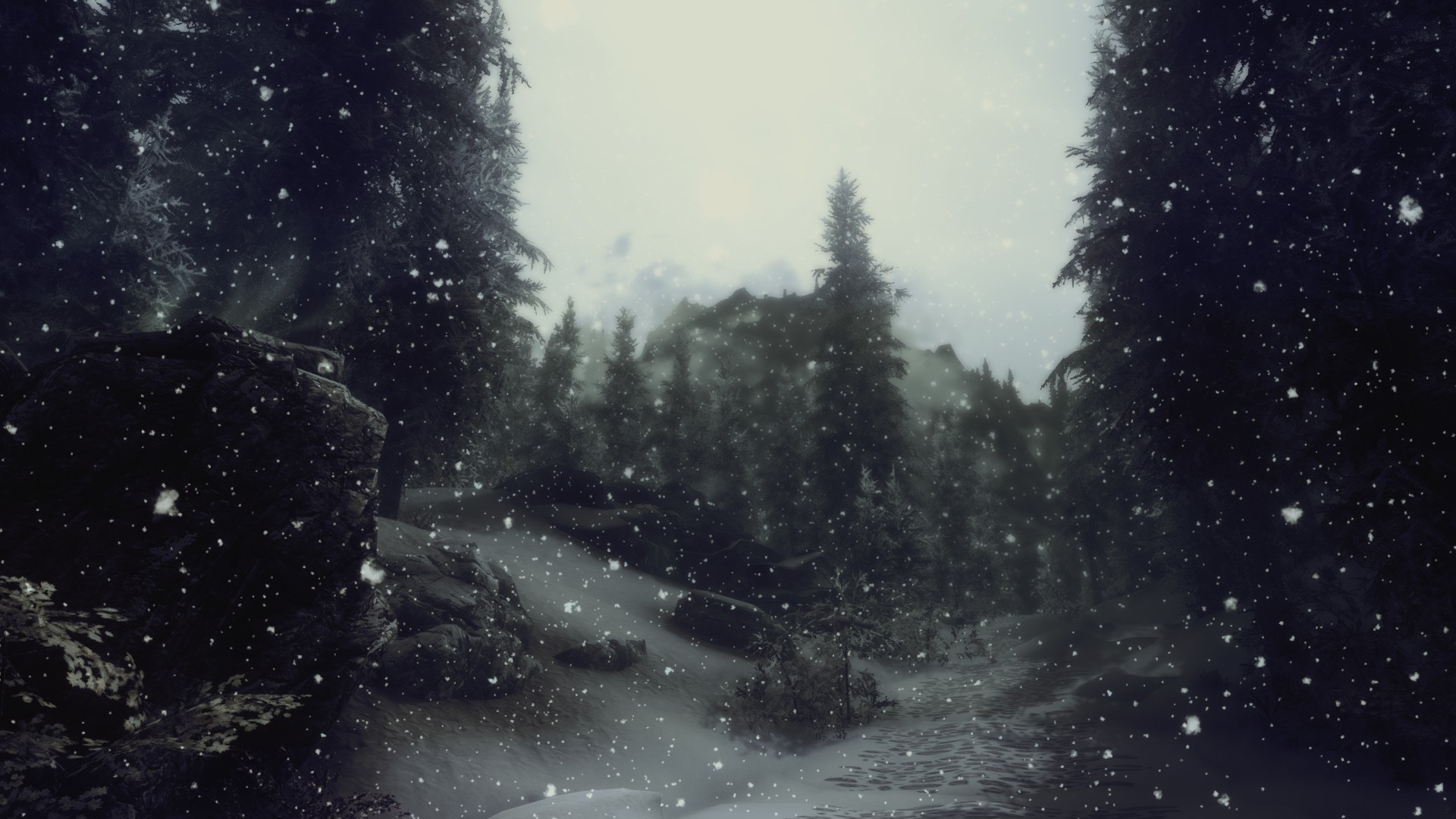 artwork, Nature, Snow, Trees, Depth Of Field, The Elder Scrolls V: Skyrim, Video Games Wallpaper