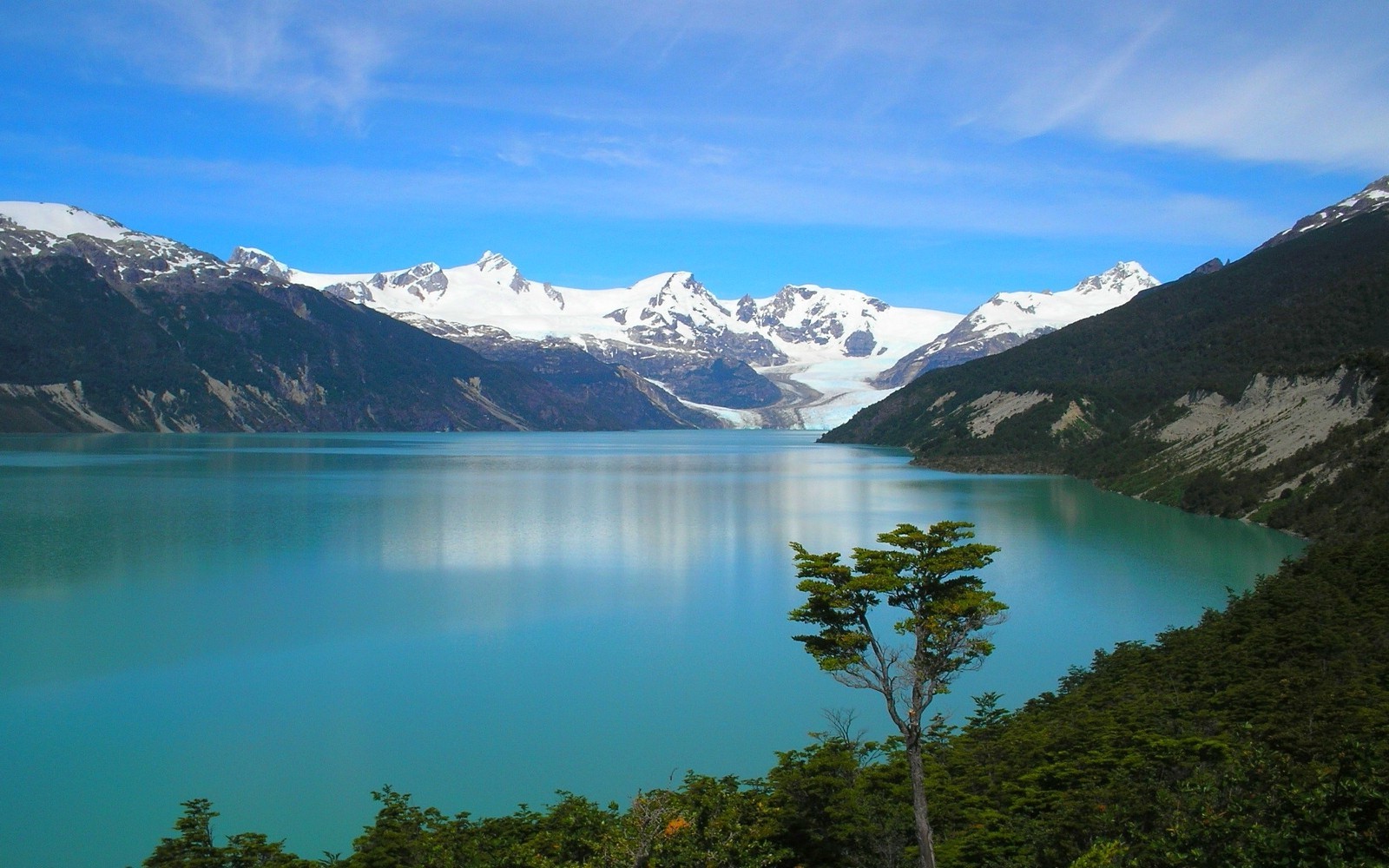 nature, Landscape, Mountain, Forest, Chile, Snowy Peak, Lake, Trees, Turquoise, Water, Andes Wallpaper