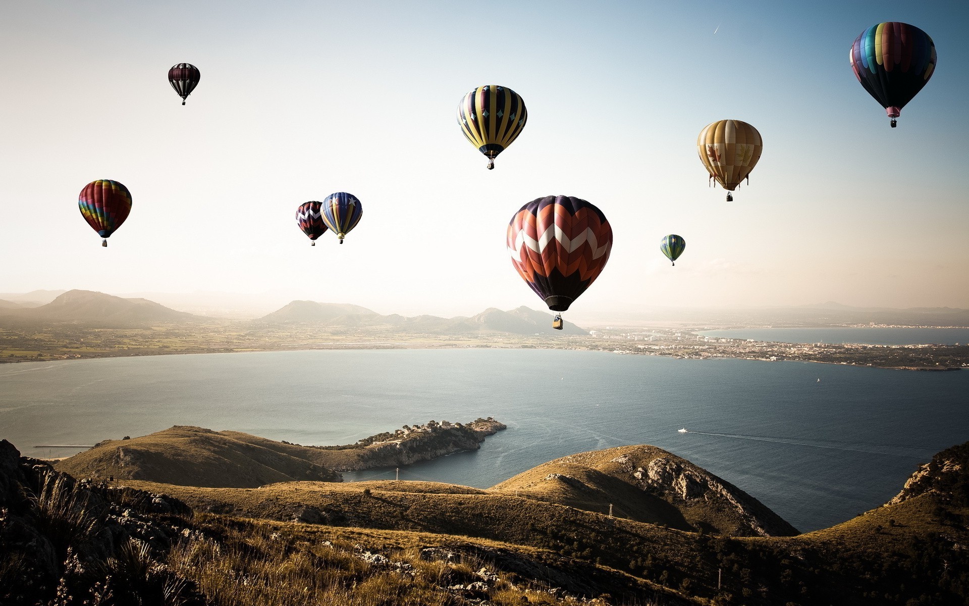 hot Air Balloons, Water, Landscape, Coast Wallpaper