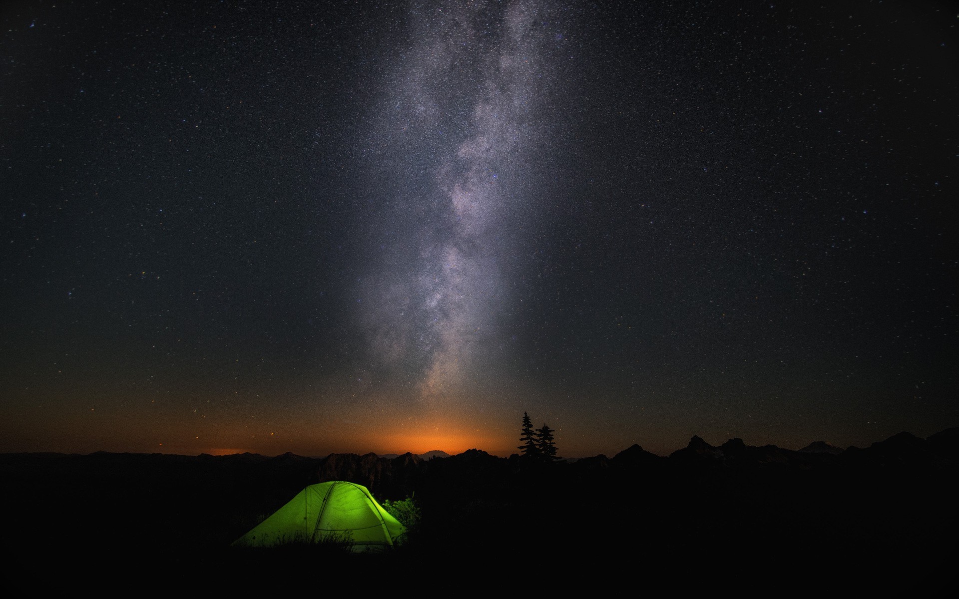 Microsoft Windows, Windows 10, Galaxy, Tents, Night Wallpapers HD