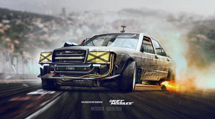 Mercedes Benz, Drift, Car, Adobe Photoshop, Drift Missile HD Wallpaper Desktop Background