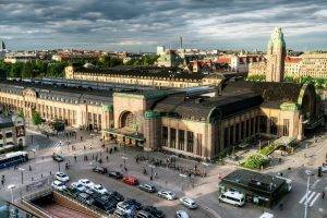 architecture, Cityscape, City, Capital, Building, Street, Car, Helsinki, Finland, Train Station, Tower, Old Building, Crowds, Tunnel, Clouds, Birds Eye View