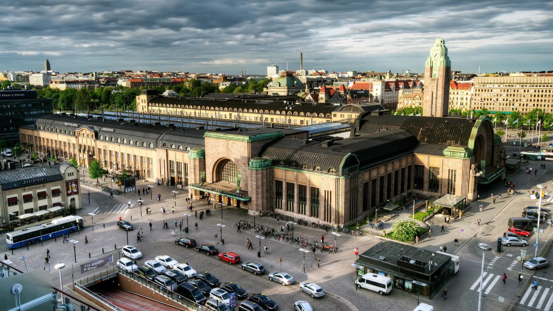 architecture, Cityscape, City, Capital, Building, Street, Car, Helsinki, Finland, Train Station, Tower, Old Building, Crowds, Tunnel, Clouds, Birds Eye View Wallpaper