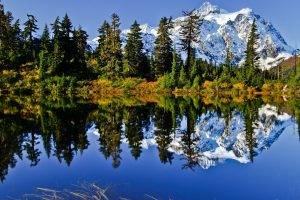 nature, Landscape, Mountain, Trees, Forest, Water, Lake, Clouds, Reflection, Snow, Snowy Peak