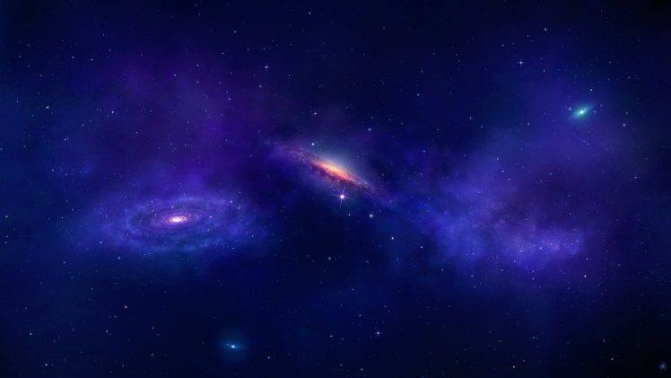 digital Art, Universe, Space, Planet, Stars, Blue, Galaxy, Spiral Galaxy HD Wallpaper Desktop Background