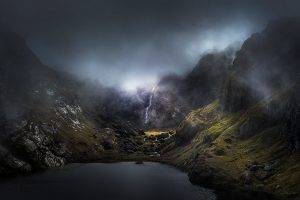 nature, Landscape, Valley, Mountain, Mist, Lake, Dark