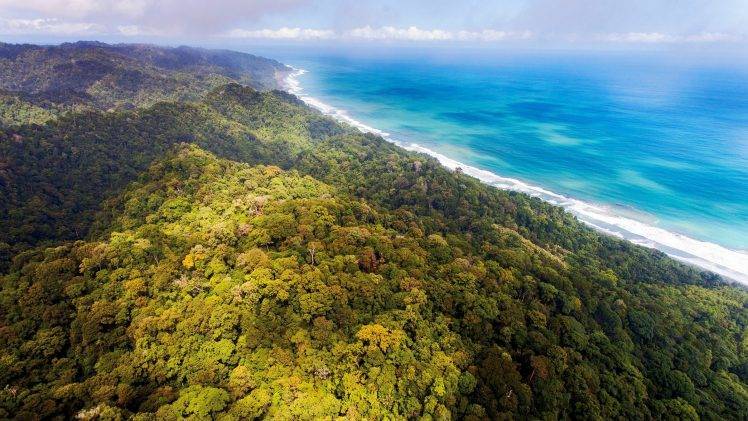 nature, Landscape, Aerial View, Beach, Sea, Clouds, Forest, Jungles, Costa Rica, Hill HD Wallpaper Desktop Background