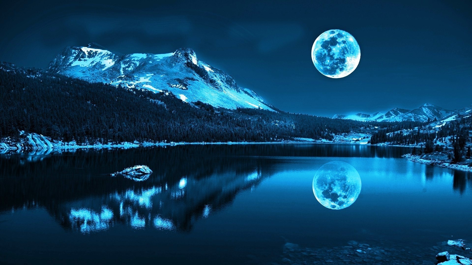 lake, Moon, Mountain Wallpaper