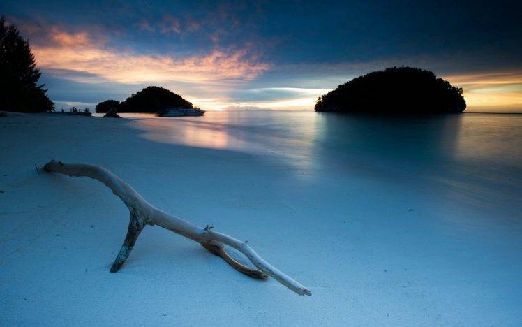 nature, Landscape, Beach, Island, Sea, Sunset, Sand, Blue, Tropical, Clouds HD Wallpaper Desktop Background