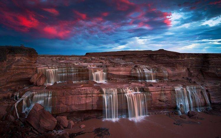 nature, Landscape, Waterfall, Sunset, Arizona, Erosion, Clouds, Chocolate HD Wallpaper Desktop Background
