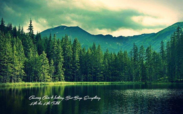 Ali Ibn Abi Talib, Imam, Islam, Quote, Lake, Nature, Trees, Water HD Wallpaper Desktop Background