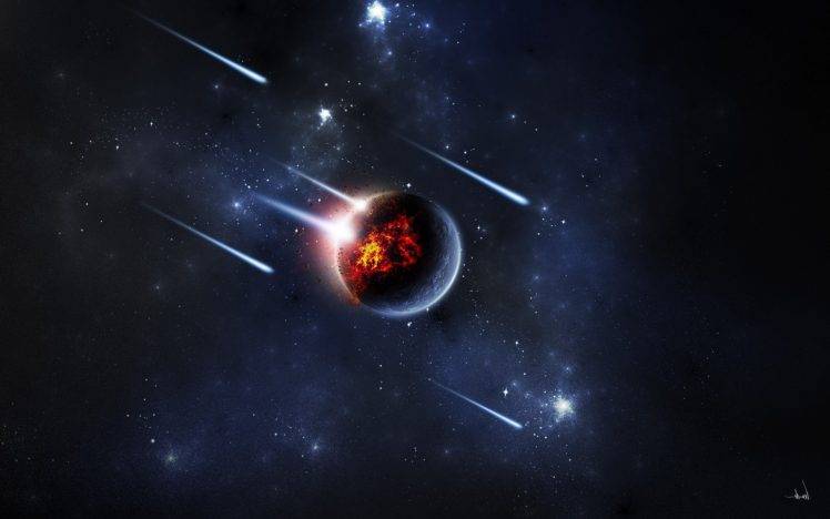 space, Planet, Digital Art, Meteors HD Wallpaper Desktop Background