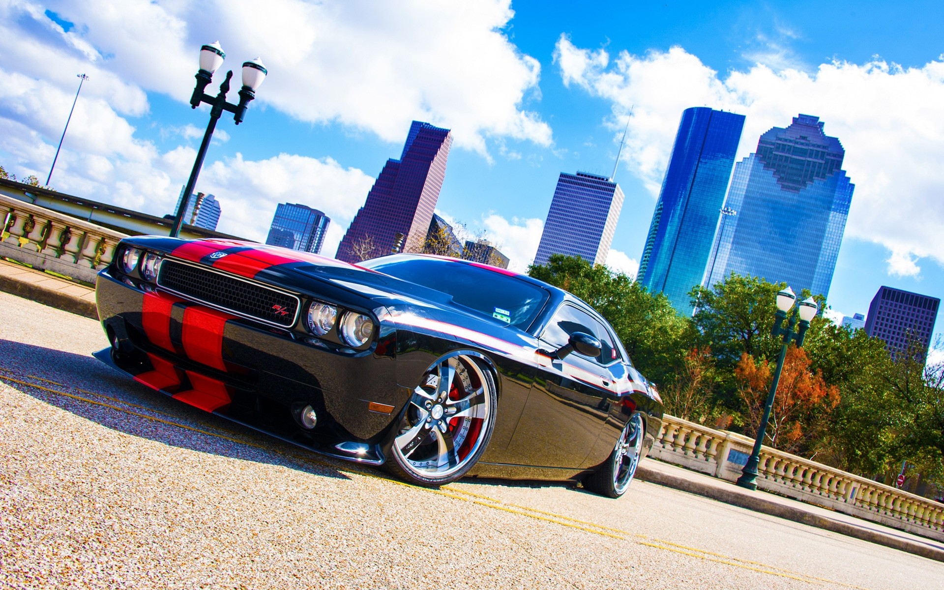 car, Dodge Challenger, Dodge, Road, Building, Skyscraper Wallpaper