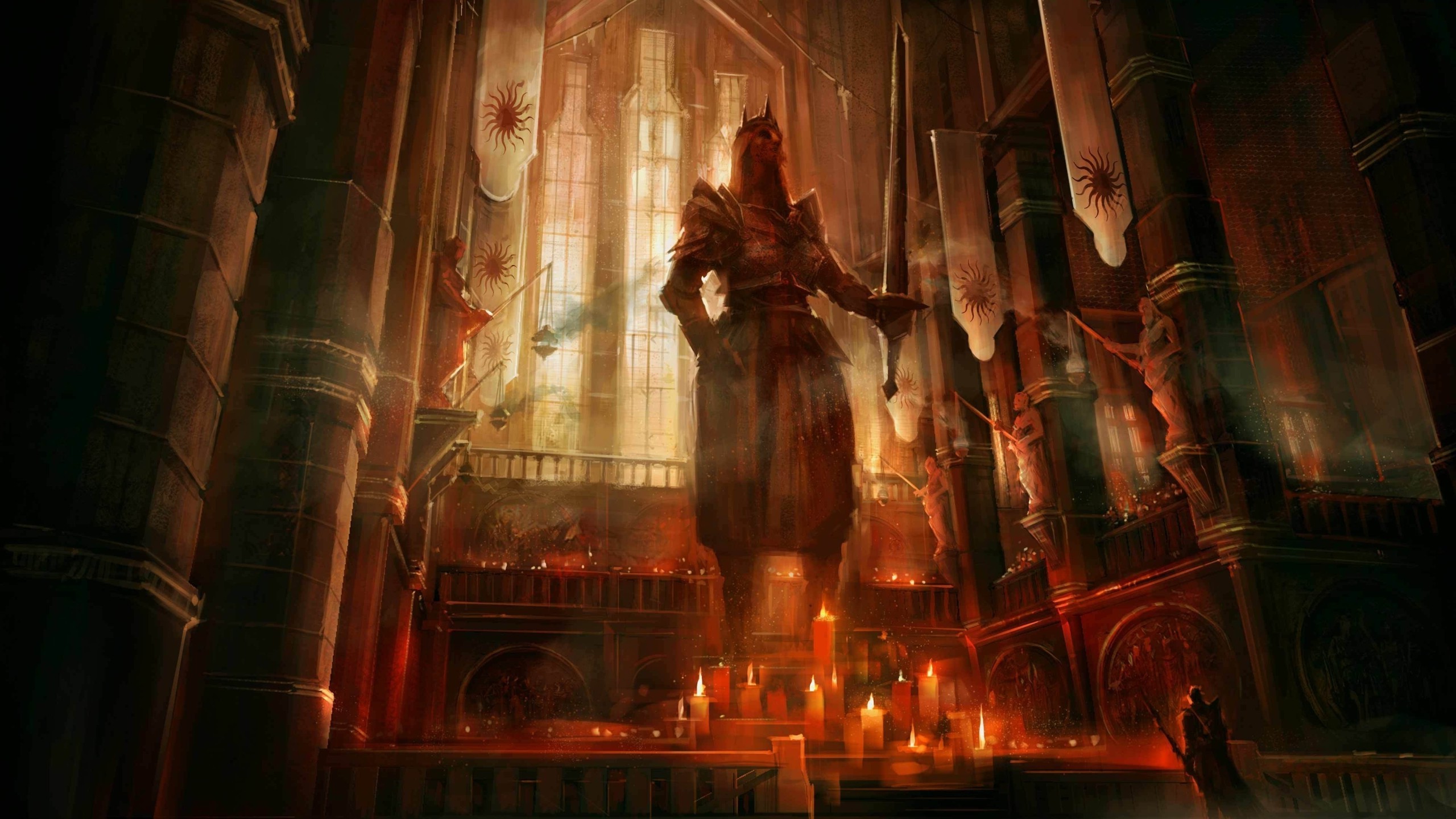 Dragon Age II, Dragon Age, Fantasy Art, Concept Art, Video Games, Candles, Statue, Temple Wallpaper