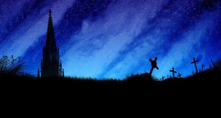 church, Night, Sky, Coffins, Grass, Stars, Space, Adobe Photoshop HD Wallpaper Desktop Background