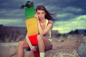 women, Skateboard, Brunette, Longboards