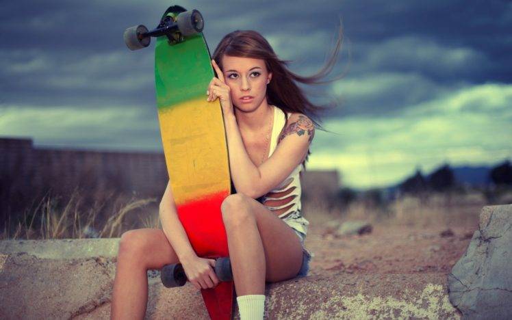 women, Skateboard, Brunette, Longboards HD Wallpaper Desktop Background