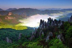 nature, Landscape, Mountain, Rock, Forest, Valley, Mist, Village, Slovakia