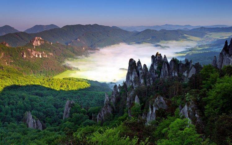 nature, Landscape, Mountain, Rock, Forest, Valley, Mist, Village, Slovakia HD Wallpaper Desktop Background
