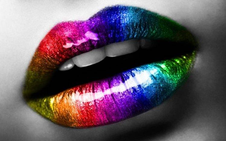 colorful, Lips, Selective Coloring HD Wallpaper Desktop Background