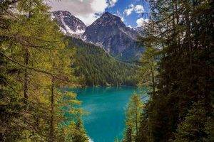 landscape, Nature, Lake, Italy, Forest, Mountain, Clouds, Alps, Trees, Turquoise, Water, Green, Summer