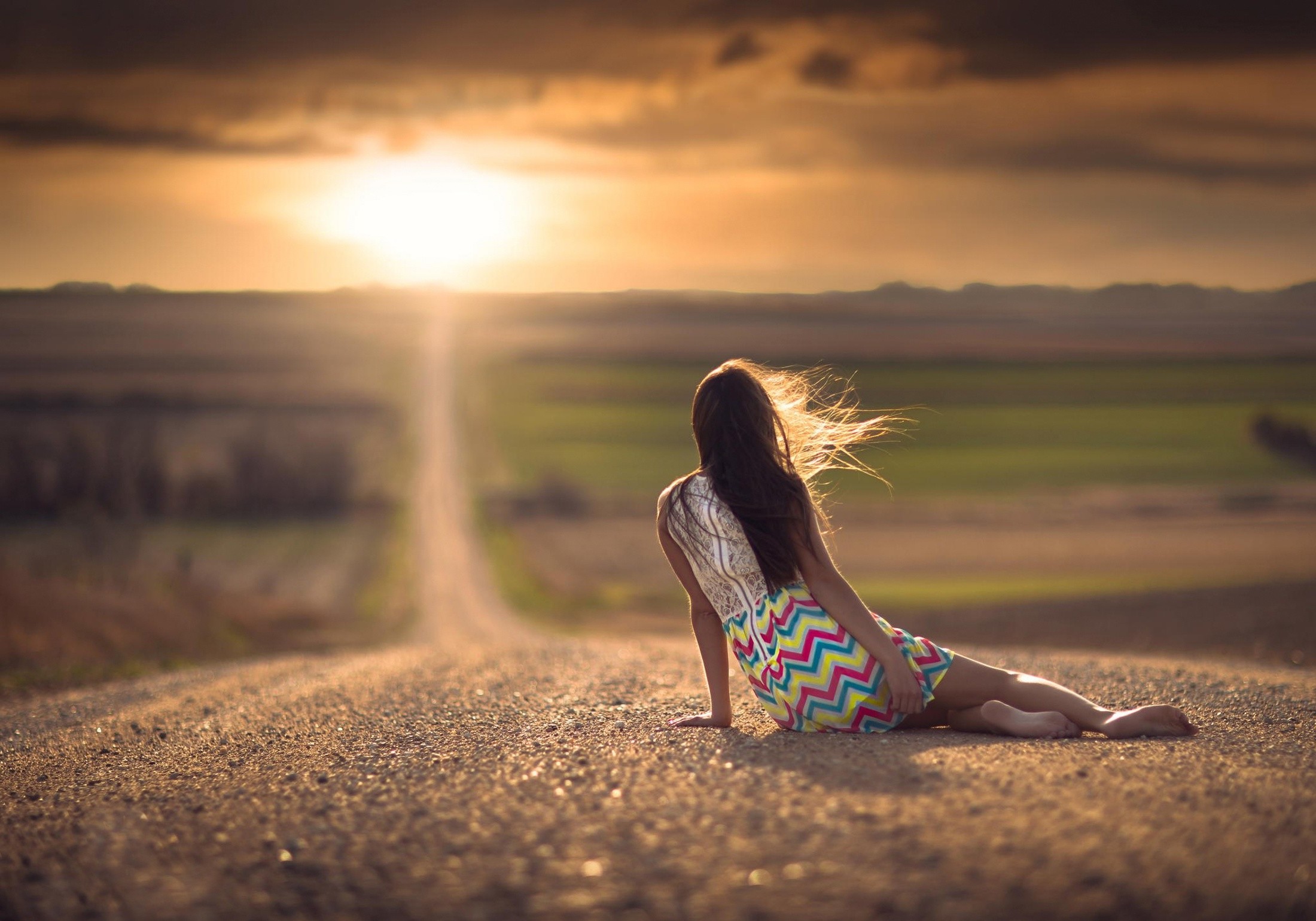 women, Jake Olson, Nebraska, Barefoot, Women Outdoors, Road, Sitting ...