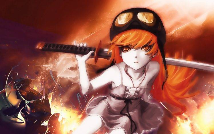 Oshino Shinobu, Monogatari Series, Anime, Anime Girls, Vampires, Katana HD Wallpaper Desktop Background