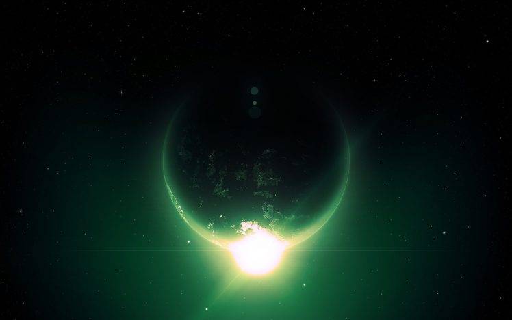 glowing, Space Art, Green, Planet, Stars HD Wallpaper Desktop Background