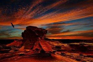 desert, Atacama Desert, Sunset, Rock, Erosion, Birds, Condors, Flying, Clouds, Chile, Nature, Colorful, Landscape