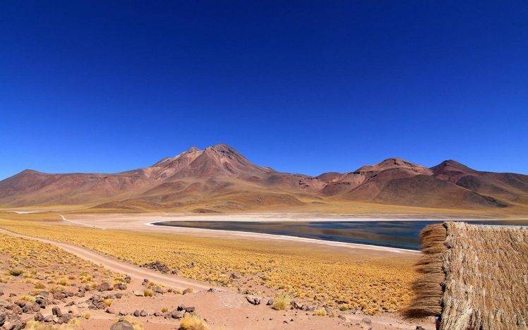 nature, Landscape, Atacama Desert, Chile, Lake, Hut, Dirt Road, Mountain, Shrubs, Blue HD Wallpaper Desktop Background