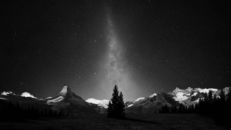 monochrome, Milky Way, Galaxy, Night HD Wallpaper Desktop Background