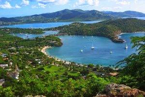 nature, Landscape, Island, Bay, Sailboats, Sea, Beach, City, Mountain, Trees, Shrubs, Dominica, Caribbean, Tropical