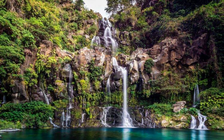 nature, Landscape, Waterfall, Cliff, Trees, Shrubs, Island, France HD Wallpaper Desktop Background