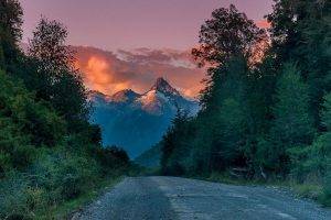 nature, Landscape, Mountain, Andes, Sunset, Road, Forest, Chile, Patagonia, Clouds, Trees