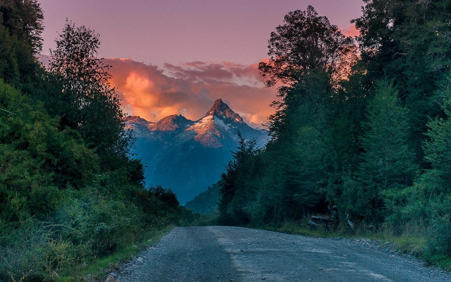 nature, Landscape, Mountain, Andes, Sunset, Road, Forest, Chile