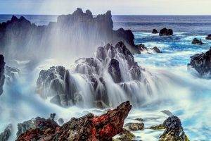 landscape, Nature, Sea, Rock, Coast, Horizon, Waterfall, Easter Island, Chile