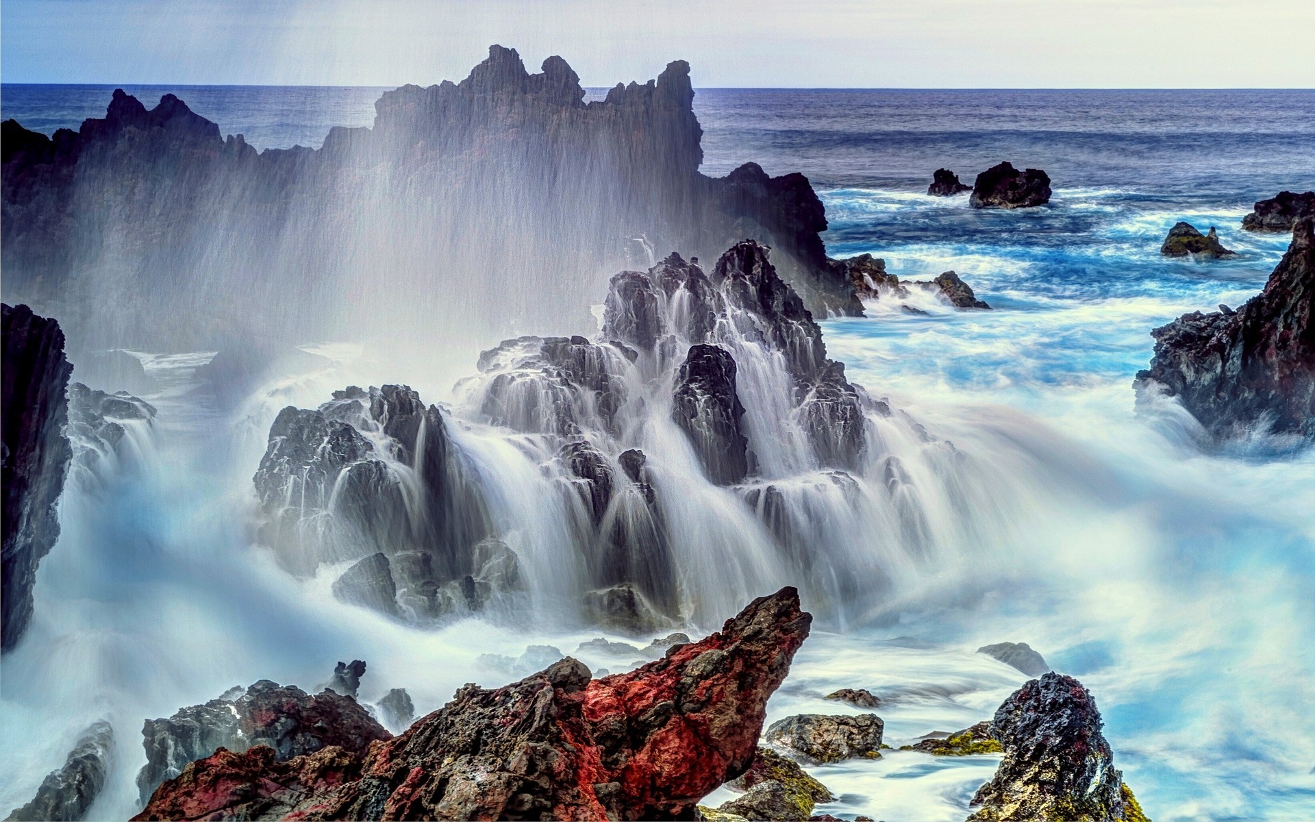 landscape, Nature, Sea, Rock, Coast, Horizon, Waterfall, Easter Island, Chile Wallpaper