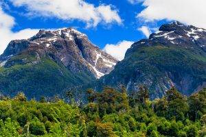 landscape, Nature, Chile, Summer, Mountain, Forest, Clouds, Patagonia, Snowy Peak, Trees, Green