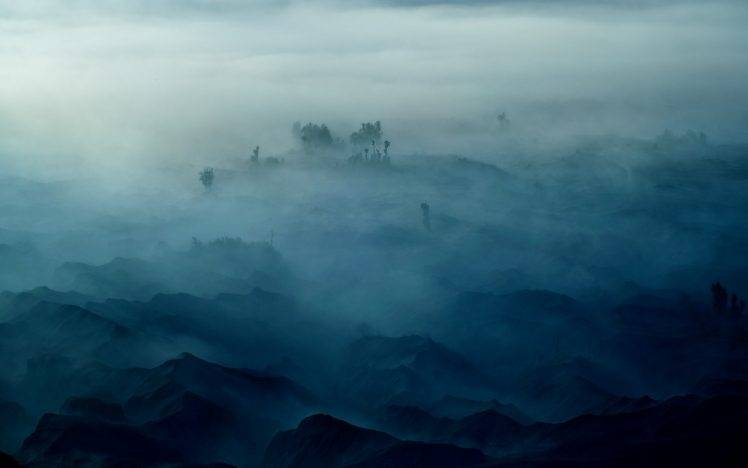 mist, Nature, Sunrise, Landscape, Morning, Mountain, Trees, Blue HD Wallpaper Desktop Background
