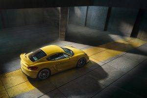 car, Porsche, Porsche Cayman, Porsche Cayman GT4, Yellow
