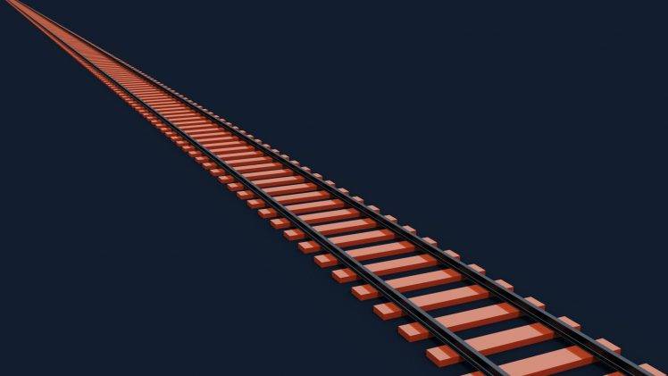 railway, Train, Abstract, Orange, Render, CGI, Blender, Modern, Simple, Minimalism, 3D, Digital Art, Simple Background HD Wallpaper Desktop Background