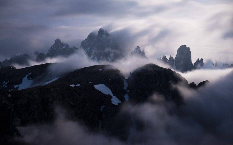 nature, Landscape, Mist, Mountain, Alps, Clouds, Italy, Snowy Peak, Summit HD Wallpaper Desktop Background