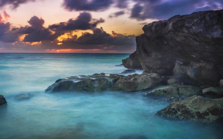 nature, Landscape, Mist, Coast, Sunset, Sea, Clouds, Rock, Mexico, Water HD Wallpaper Desktop Background