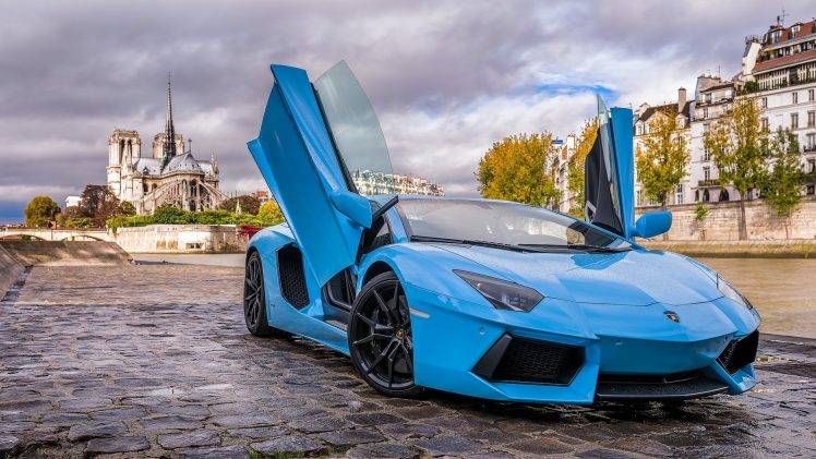 car, Lamborghini Aventador, Blue Cars HD Wallpaper Desktop Background