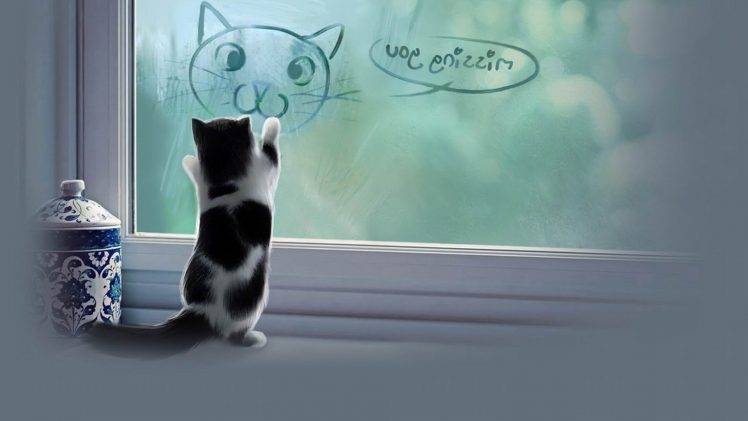 animals, Cat, Baby Animals, Kittens, Jars, Window, Digital Art HD Wallpaper Desktop Background
